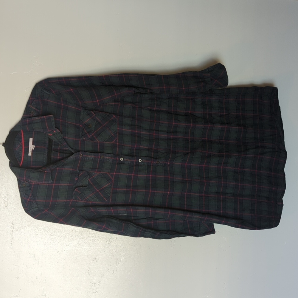 Gap Green Plaid Long Sleeve‎ Button Down Midi Dress S Tall